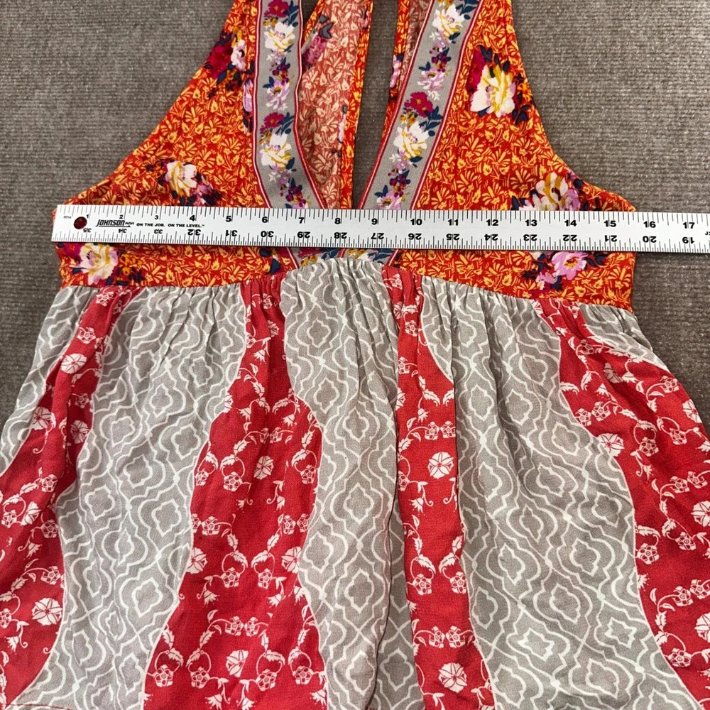 Free People Mixed Print Babydoll Halter Tank Top Orange Red Floral Boho Small
